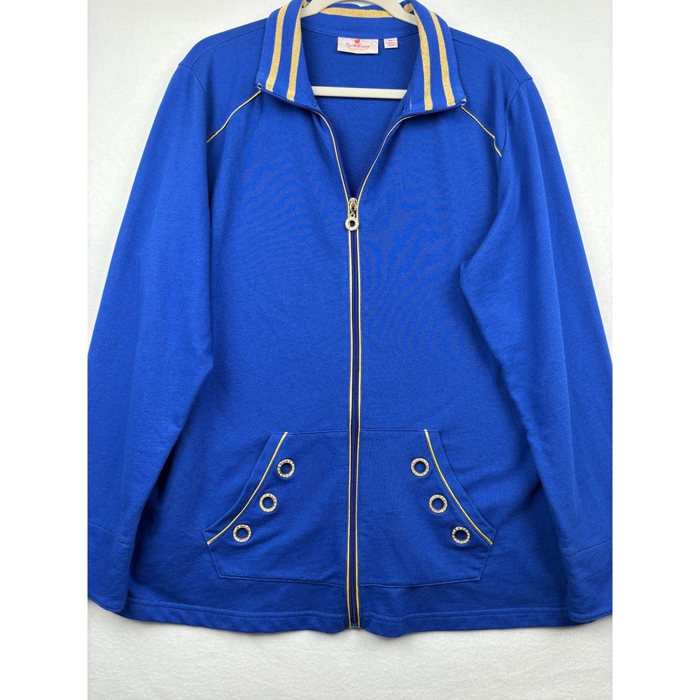 Quacker Factory Jacket Womens XL Rhinestone Grommet Full Zip Track Jacket